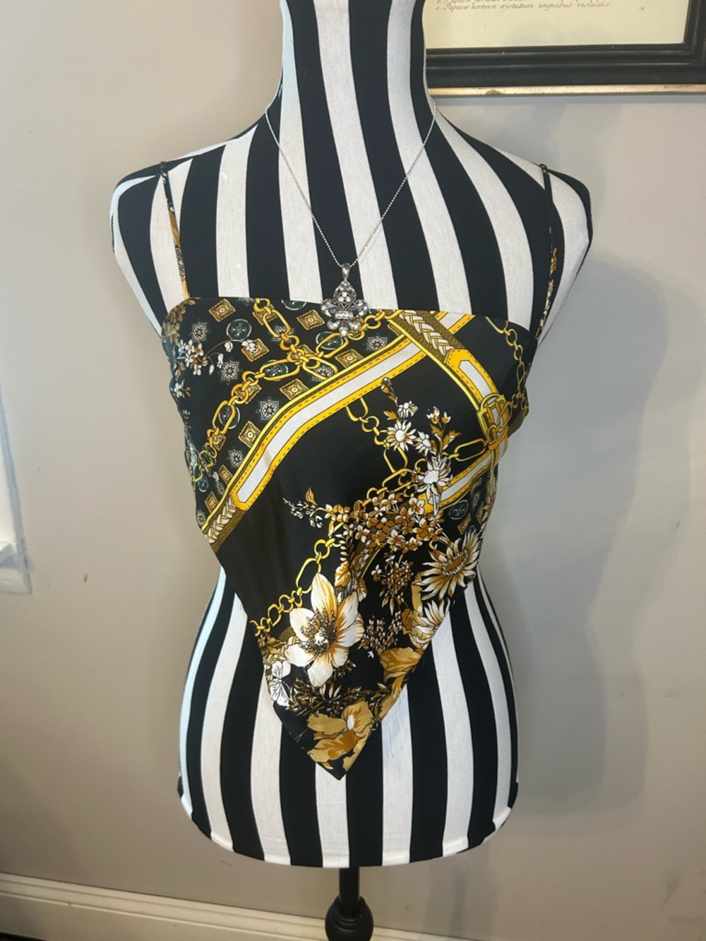 Princess Poly Black & Gold Floral handkerchief Top - Picture 4 of 7